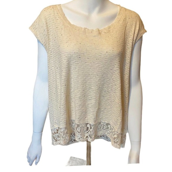 Everleigh Size S/P Shirt Top Short Sleeve Scoop Neck Cream Lace Detail Blouse - Picture 1 of 11